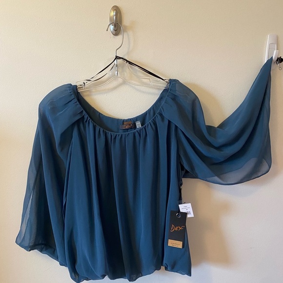 #101 - NWT Dex Dark Teal Chiffon Top; Size Medium - Picture 5 of 6